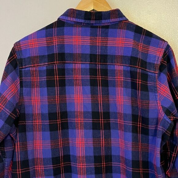 LL Bean Scotch Plaid Flannel Shirt Relaxed Purple Red Small Gorpcore Cabin Fall - Picture 4 of 9